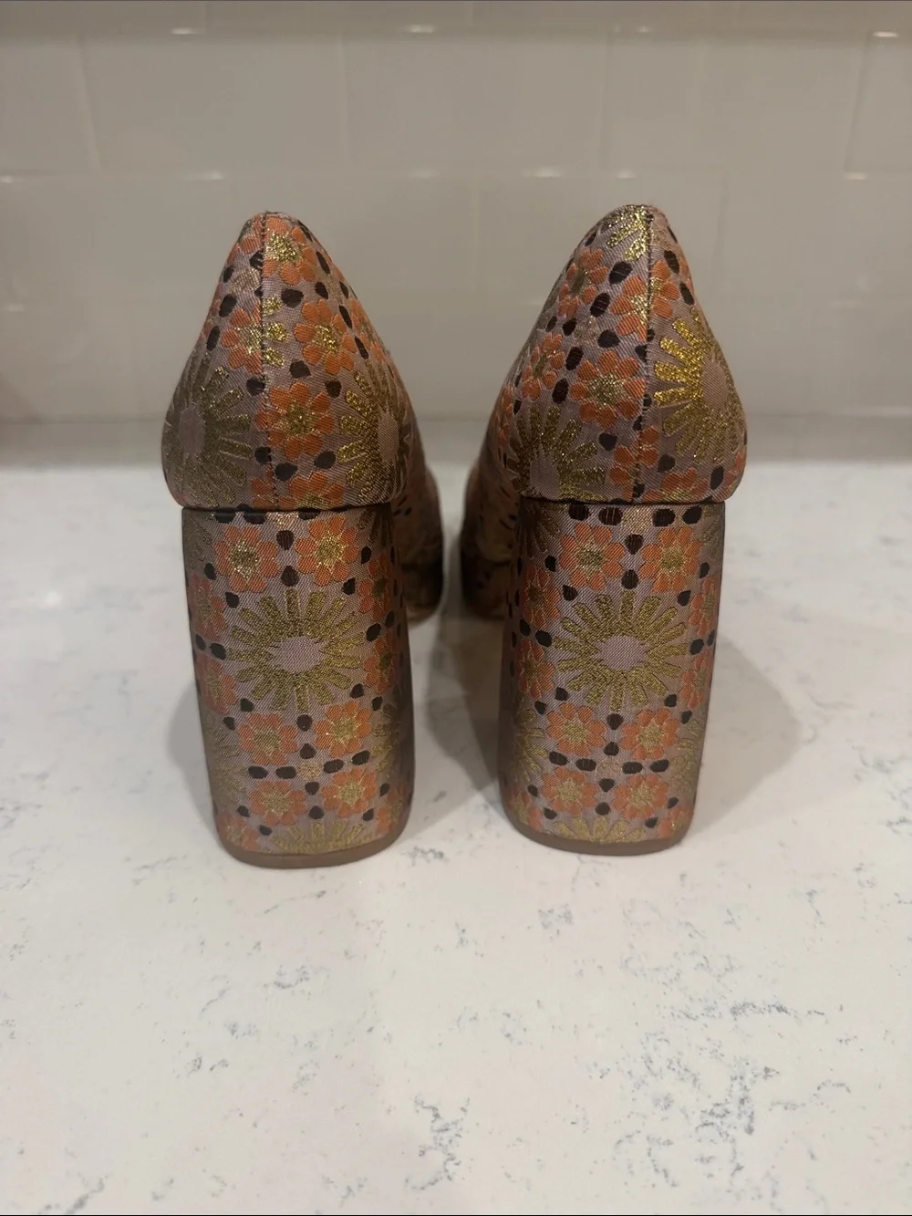 Katy Perry Collections Metallic Floral Platform Square Toe Pumps Gold Size 8.5